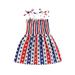 Eyicmarn Toddler Summer A-line Dress Girls Tie-up Smocked Butterfly/ Heart/ Star Stripe Print Spaghetti Strap One-piece