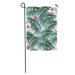 LADDKE Green Palm Exotic Pattern Tropical Leaves and Flowers Watercolor Red Garden Flag Decorative Flag House Banner 28x40 inch