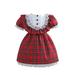 Eyicmarn Toddler Girls Red Christmas Dress Short Sleeve Lace Trim Crewneck Plaid Dress for School Outdoor Party