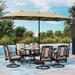 & William 8 Piece Patio Table and Chairs with 13ft Double-Sided Umbrella Outdoor Dining Furniture Set with 6 Padded Swivel Rocker Dining Chairs 1 Rectangular Metal Patio Table and 1