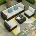 6 Pieces Patio Furniture Set Outdoor Sectional Sofa PE Wicker Conversation Set Outside Couch with Table for Porch Lawn Garden Backyard Black