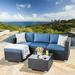YFbiubiulife Outdoor Sectional Sets All-Weather Patio Sectional Sofa Set with Tea Table and Cushions Upgrade Wicker Patio Conversation Set 3-Piece(Navy Blue)