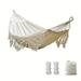 Double Deluxe Brazilian Macrame Fringe Hammock Swing Chair - Perfect for Indoor/Outdoor Use Beach Yard Patio Porch - Fits 2 People - 200x150cm