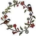 Nvzi Chickadees & Flowers Wreath Wall Art - Hand Painted Home and Garden Hanging Metal Birds with Flowers Decorations Hanging for Patio Fence Garden Yard Outdoor Wall Decor