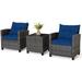 YFbiubiulife Wicker Patio Sets - 3 Pieces Patio Rattan Sofa Set Outdoor Conversation Set with Tempered Glass Tabletop Heavy-Duty Steel Frame Wicker Chair Set for Poolside Backyard N