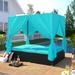 U_STYLE Outdoor Patio Wicker Sunbed Daybed with Cushions Adjustable Seats