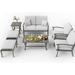 HAPPATIO 7 Piece Aluminum Patio Furniture Set 3-Seat Outdoor Ottoman and Swivel Armchair All-Weather Outdoor Sectional Sofa with Side Table and Coffee Table Garden Conversation Set for