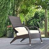 HOOMHIBIU Wicker Adirondack Chair Fire Pit Chairs Oversized Comfy Patio Chairs Outdoor Wicker Rattan Chairs with Cushion Grey Low Deep Seating High Back with Pillow for Outside Backyard D