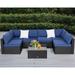 Kinfant Outdoor Patio Furniture Set Wicker Conversation Set - PE Rattan Sectional Sofa with Glass Table and Cushions for Garden Poolside Porch Balcony (Dark Blue)