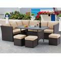 AECOJOY Patio Furniture Set 7 Pieces Outdoor Patio Furniture with Dining Table&Chair All Weather Wicker Conversation Set with Ottoman Dark Grey