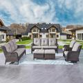 Rilyson Wicker Patio Furniture Set - 6 Piece Rattan Outdoor Sectional Conversation Sets with 2 Rocking Swivel Chairs 2 Ottomans and 2 Sofa for Porch Deck Garden(Mixed Grey/Grey)