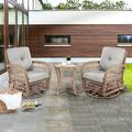 Vern 3 Pieces Outdoor Wicker Swive Rocking Chair Set