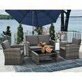 Vakollia 4 Piece Outdoor Wicker Rattan Conversation Sofa Set with Table & Chair for Backyard Balcony Garden Poolside Porch (Grey-Dark Grey)