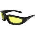 Birdz Oriole Anti Fog Padded Motorcycle Riding Sunglasses Black Frame w/ Yellow Lenses & Rubber Ear Locks