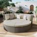 Outdoor 5-Piece Round Sectional Furniture Set with Round Coffee Table Patio Curved Sofa Set Rattan Daybed Weave Sunbed with Round Liftable Table and Washable Cushions