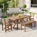 6 Pieces Patio Dining Set Outdoor Table Chairs Set 1 Rectangular Wood Table 4 Wood Dinging Chairs and 1 Bench for Lawn Garden Backyard (Natural Wood)