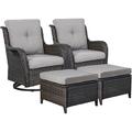 Rilyson Wicker Patio Furniture Set - 6 Piece Rattan Outdoor Sectional Conversation Sets with 2 Rocking Swivel Chairs 2 Ottomans and 2 Sofa for Porch Deck Garden(Mixed Grey/Grey)