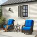 Bestier Outdoor 3-Piece LED Swivel Wicker Bistro Sets with 2 Cushioned Rattan Swivel Rocking Chairs Side Table Navy Blue