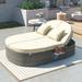 Patio Conversation Set Outdoor Sun Bed 2-Person Daybed with Cushions and Pillows Rattan Reclining Chaise Lounge with Adjustable Backrests and Foldable for Lawn Poolside (Beige)