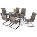 PHI VILLA 7pcs Outdoor Dining Table and Chairs 6 Patio Swivel Chair with Armrest and Backrest and Extra Dining Table Durable and Sturdy Metal Frame for All-Weather