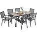 VILLA Patio Dining Set 7 Piece 6 Person Outdoor Table and Chairs with 6 Bistro Chair & 60 x 38 Rectangular Large Metal Dining Table(1.57 Umbrella Hole)