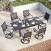 & William Outdoor Patio 7 Pieces Dining Set with 6 PE Rattan Chairs and 1 Rectangle Expandable Metal Table Modern Outdoor Furniture with Seat Cushions for Poolside Porch Patio Bal