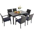 & William 9 Pieces Patio Dining Set for 8 Outdoor Dining Furniture with 1 X-large E-coating Square Metal Table and 8 Rattan Chairs with Cushions Outdoor Table & Chairs for Deck