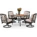 & William Patio Table and Chairs with 13ft Double-Sided Umbrella 8 Piece Outdoor Dining Furniture Set with 6 Padded Swivel Rocker Dining Chairs 1 Rectangular Metal Patio Table and 1