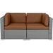 YFbiubiulife 2 Pieces Outdoor Wicker Loveseat Patio Rattan Sectional Corner Sofa Set All-Weather Grey Wicker with Removable Cushions for Balcony Backyard Garden (Coffee Brown)