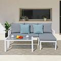 Jardin Outdoor Patio Furniture Set with Chaise Lounge Aluminum Sofa Set for Porch Garden Space Saving L-Shaped Corner Sectional Chair with Glass Coffee Table Dark Grey Finish & Gre