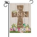 HGUAN Easter Cross He is Risen Egg Flower Garden Flag 12x18 inch Home Outdoor Yard Easter Lawn Garden Flag Decoration -C