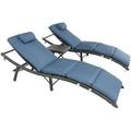 xrboomlife 3 Pieces Patio Chaise Lounge Rattan Chairs Lounge Chairs for Outside Pool Lounge Chairs Lounge Chair with Table for Poolside Porch Lounging Garden and Backyard (Navy with Tab