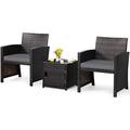 xrboomlife 3 Piece Outdoor PE Wicker Patio Conversation Set with Side Table with Door Soft Cushions and Protective Cover Outdoor Sofa and Table Set