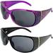 Set of 2 Global Vision Galaxy Womens Bifocal Motorcycle Sunglasses Chrome Rhinestones Black & Lavender Frames Smoke Lens 2.5 Mag Lens
