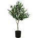 YONG 4 Green Potted Olive Tree - Artificial Indoor Olive Trees with 1 122 Leaves and 44 Olives - Faux Olive Tree in Black Planter Pot - Low Maintenance