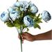 Zhuge European Style Simulated Peony Bouquet 13 Springs Flowers Artificial Silk Peony Bouquets Wedding Home Decoration Anniversary Flower Bouquets Sky Blue