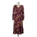 Sofia Jeans Casual Dress - Party V-Neck Long sleeves: Burgundy Print Dresses - Women's Size Medium