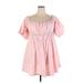 Shein Casual Dress - A-Line Boatneck Short sleeves: Pink Solid Dresses - Women's Size 4X