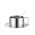 Tasse à café, tasse à café en acier inoxydable double cuillère isotherme mijoteuse Set de tasses à
