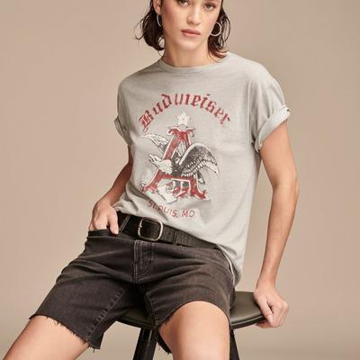 Lucky Brand Budweiser A Boyfriend Tee - Women's Clothing Tops Shirts Tee Graphic T Shirts in Lt. Grey/Heather, Size XS