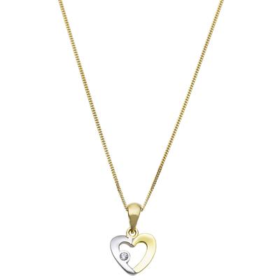 Kette mit Anhänger AMOR "Herz, 2014327", weiß (gelbgoldfarben, silberfarben, weiß), Halsketten, Damen, Gelbgold 375, L: 