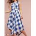 Anthropologie Dresses | Anthropologie Maeve Linen Blend Gingham Belted Midi Dress Size Xs Boho Pockets | Color: Blue/White | Size: Xs