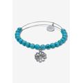 Women's Genuine Blue Turquoise Silvertone Heart Charm Bangle, 7.5 Inches by PalmBeach Jewelry in Blue Turquoise