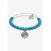 Women's Genuine Blue Turquoise Silvertone Heart Charm Bangle, 7.5 Inches by PalmBeach Jewelry in Blue Turquoise