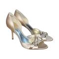 Gucci Shoes | New Gucci Cream Silk Satin Crystal Horsebit Peep-Toe D’orsay Heel Pump Shoes 10 | Color: Cream | Size: 10