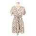 Bebop Casual Dress - Mini V Neck Short sleeves: Gray Floral Dresses - Women's Size Medium