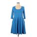 24seven Comfort Apparel Casual Dress - Fit & Flare: Blue Solid Dresses - Women's Size 1X
