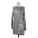 Style&Co Casual Dress - Mini High Neck Long sleeves: Gray Marled Dresses - Women's Size X-Large