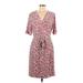 Apt. 9 Casual Dress - A-Line V-Neck Short sleeves: Burgundy Print Dresses - Women's Size Large