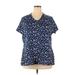 Isaac Mizrahi LIVE! Short Sleeve Top Blue Print V Neck Tops - Women's Size 2X